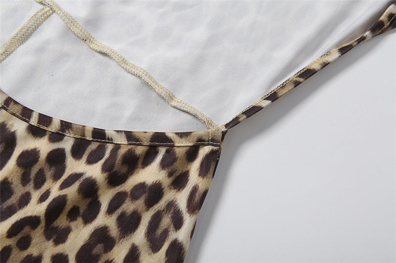 Spring Women Clothes Personality round Neck High Waist Slim Fit Backless Leopard Print Long Sleeve Jumpsuit Women