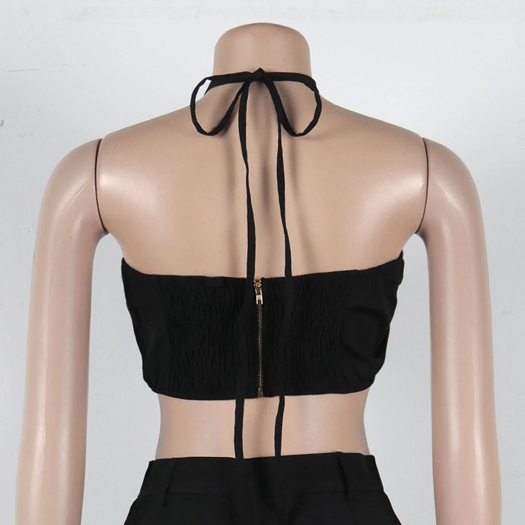Beacon Falls Sleeveless Strapless Wide Leg Hole Hollow Out Two Piece Set