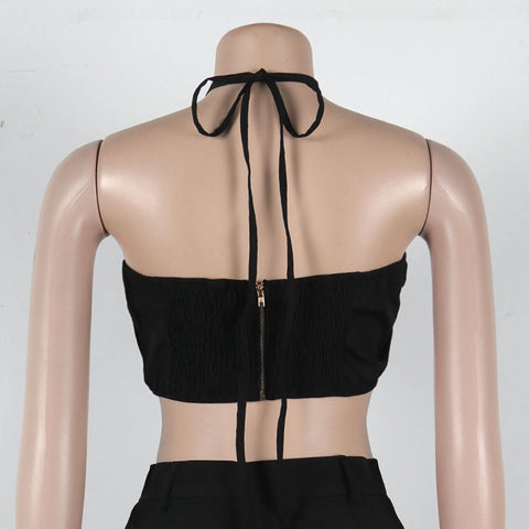 Beacon Falls Sleeveless Strapless Wide Leg Hole Hollow Out Two Piece Set