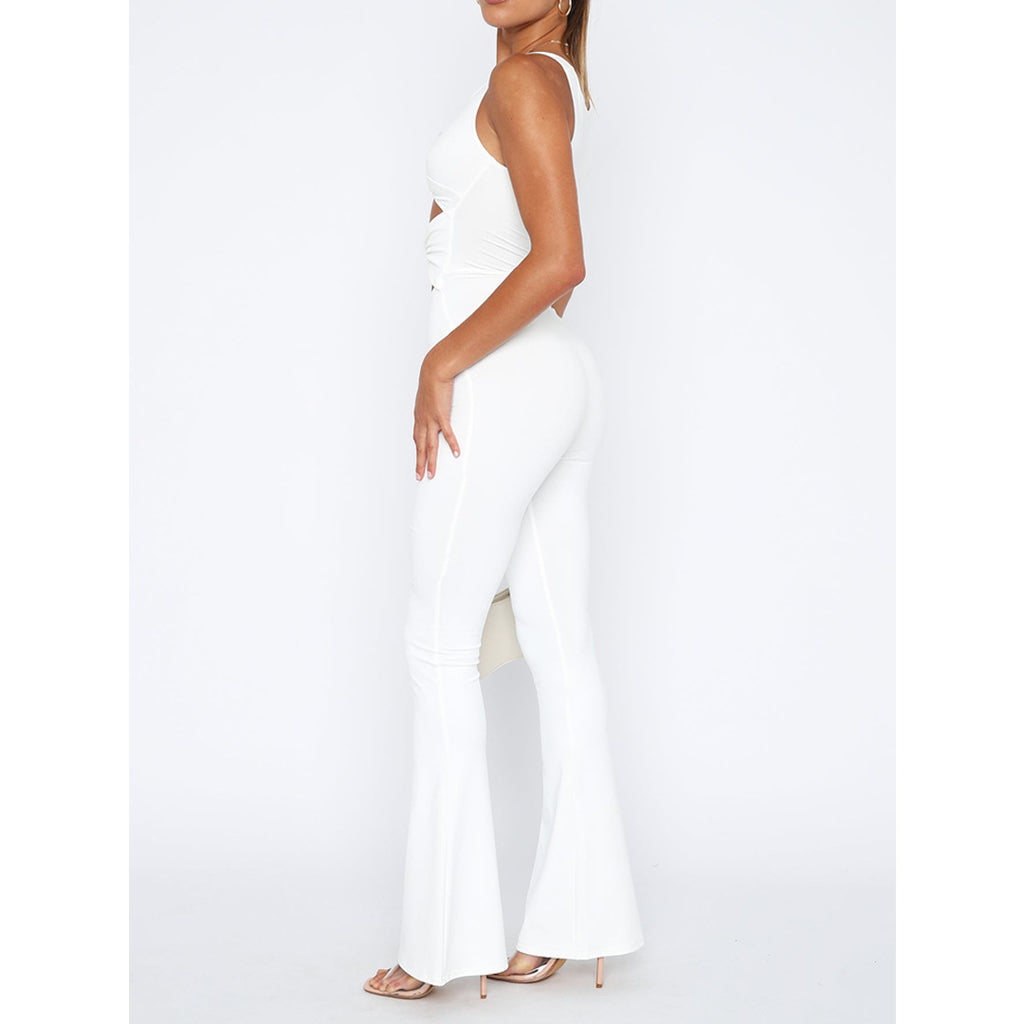 Women Clothing Solid Color Slimming Hollow Out Cutout Twist Bell Jumpsuits