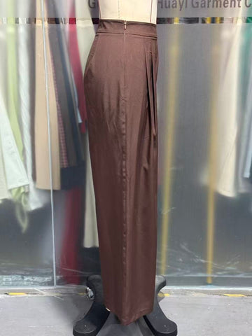 Retro Easy Matching Brown Coffee Color Draping Wide Leg Pants Office High Waist Petite Slimming Women Casual Pants