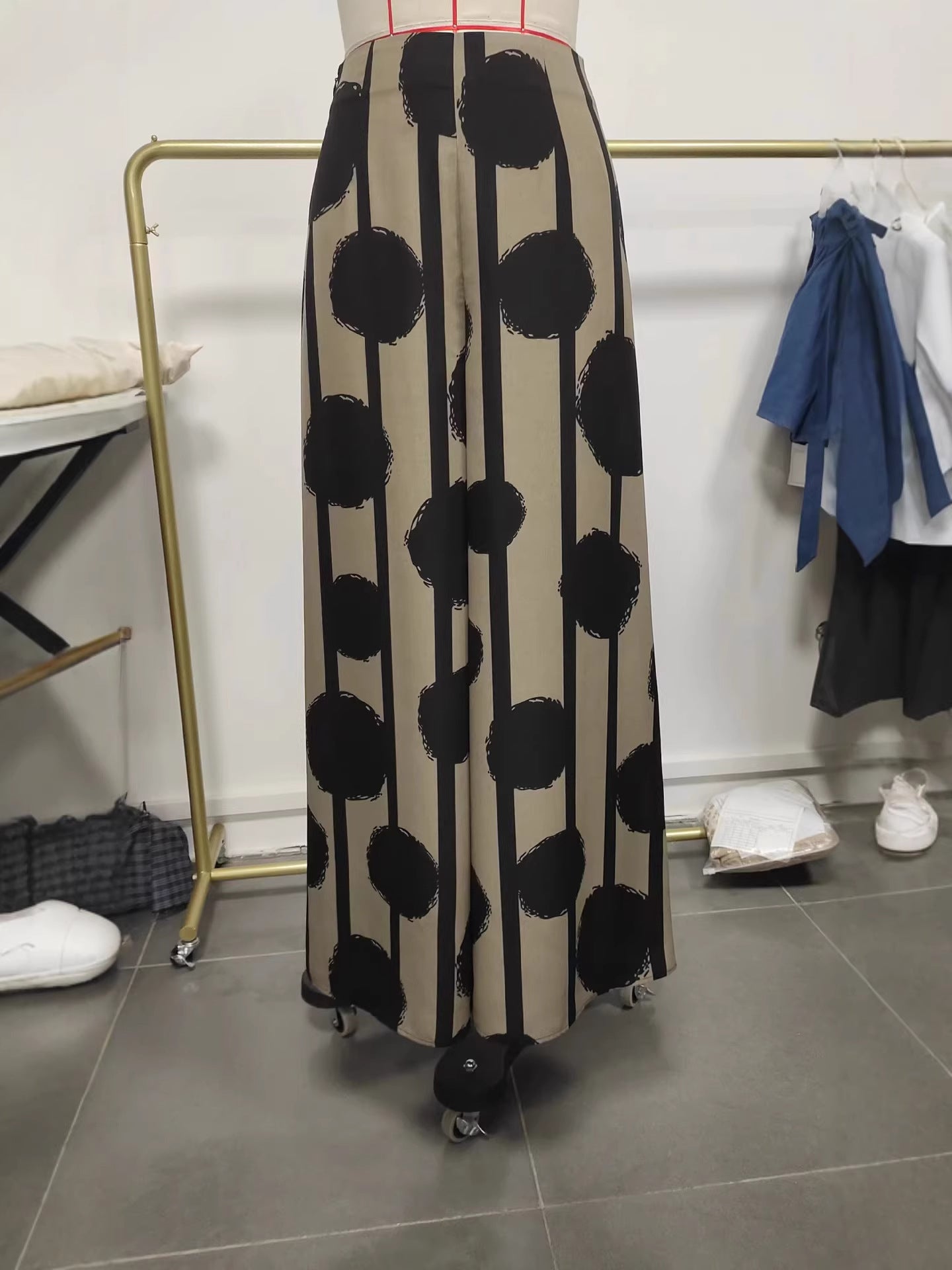 Women Summer Bohemian Printed Wide Leg Pants Loose High Waist Beach Trousers