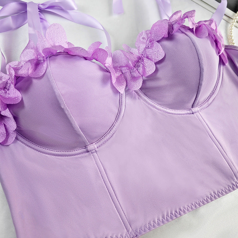 Plus Size Purple Ruffled Bow Suspenders Corset Slim Fit Slimming outside Wear Short Inner Wear Boning Corset Corset