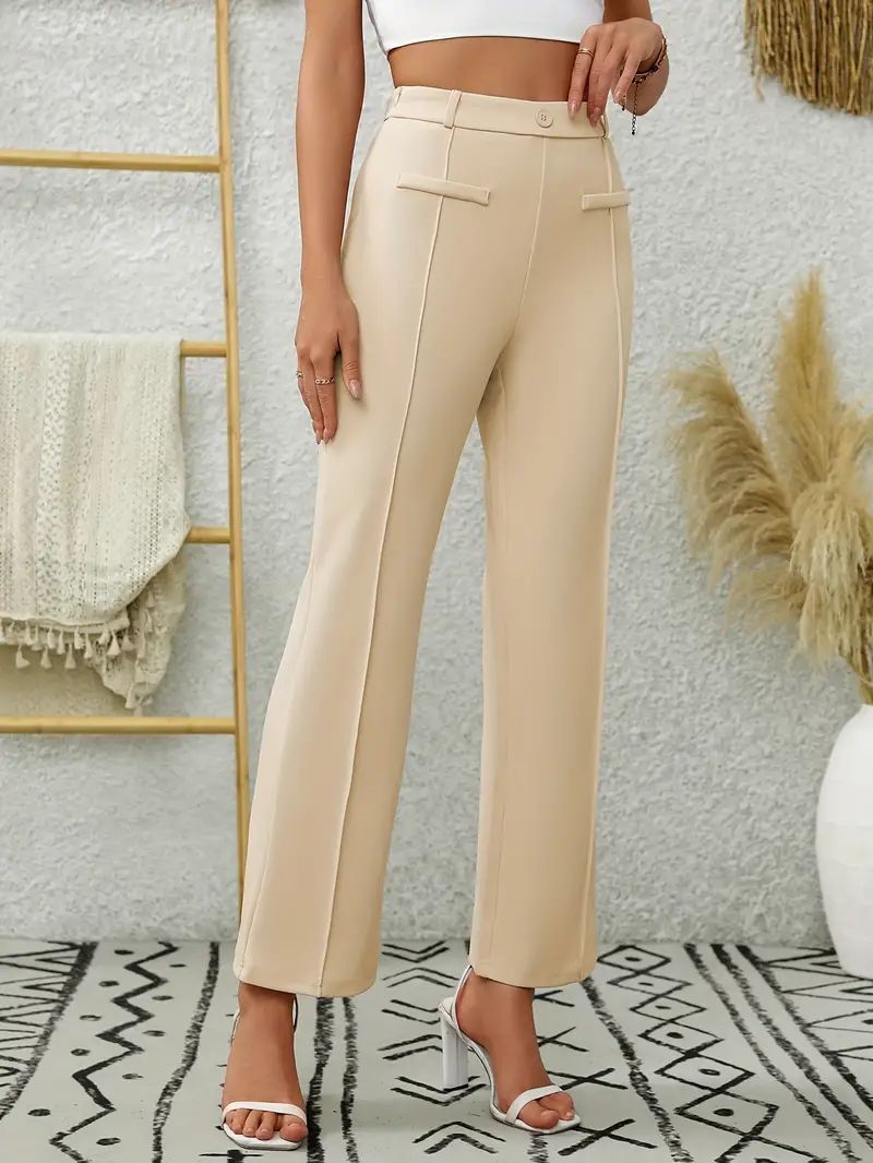Women Bootcut Pants Front Pocket Decorative Stretch Slim Work Pant