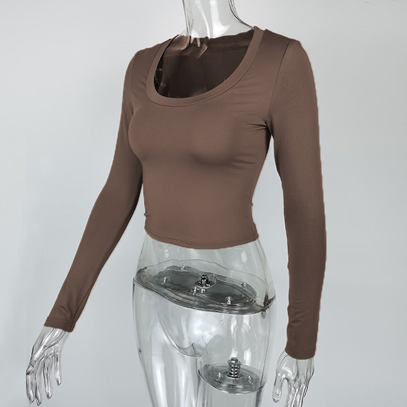 Spring Women Slim U Neck Long-Sleeved