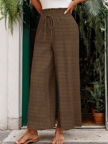 Summer Women Wear Texture Solid Color Wide Leg Casual Pants