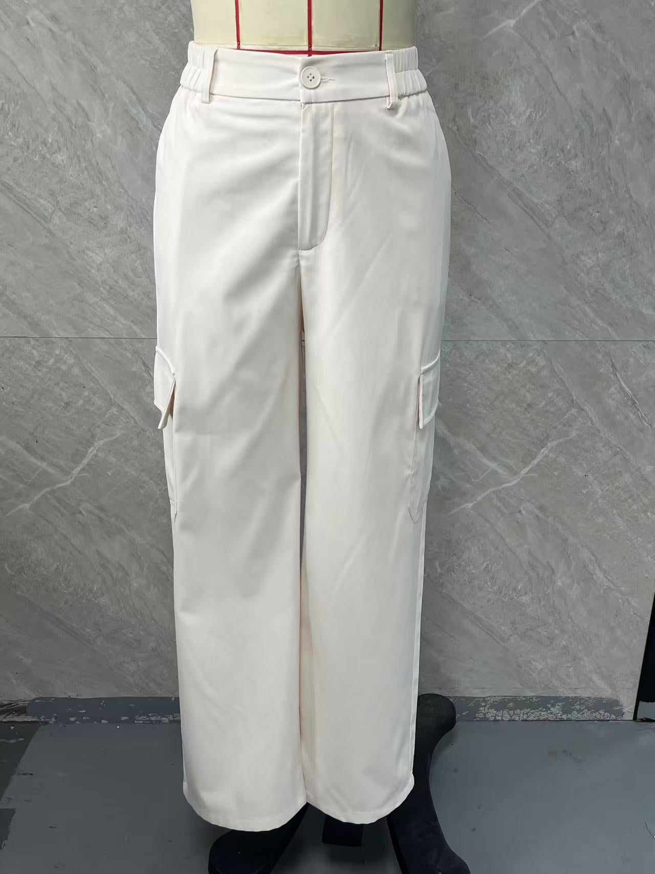 Multi Pocket Outdoor Overalls Casual Slimming High Waist Petite Women Summer Straight Leg Pants