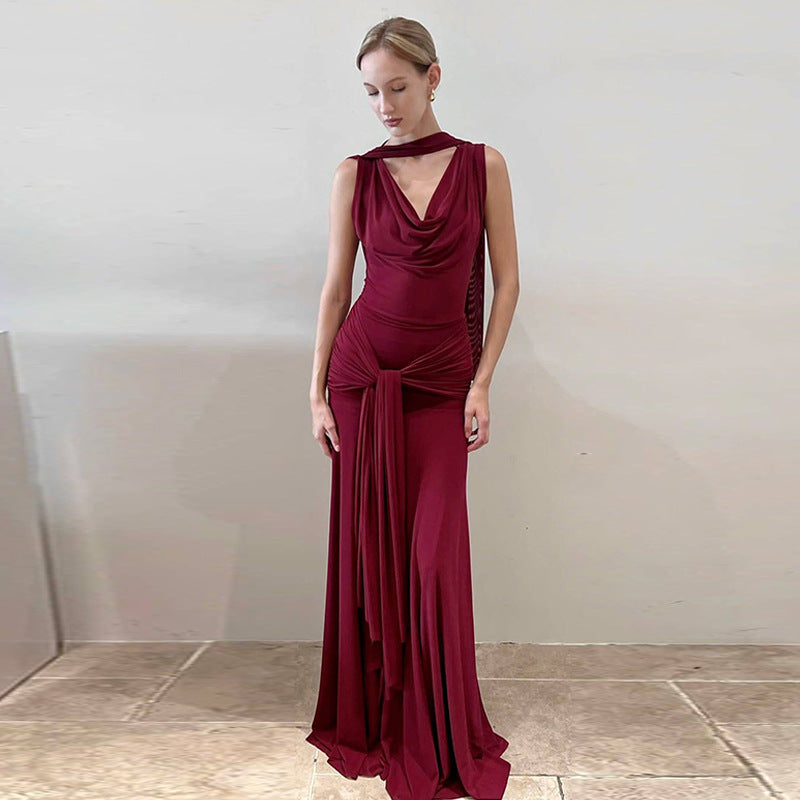 Miches Sexy Backless Gauzy Slim Fit Patchwork Tied Dress