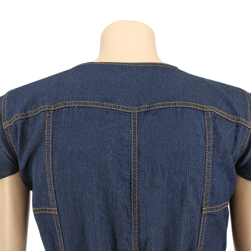 Plus Size Women Clothing Autumn New Denim Sleeve Wash Jumpsuit Trousers Sexy New