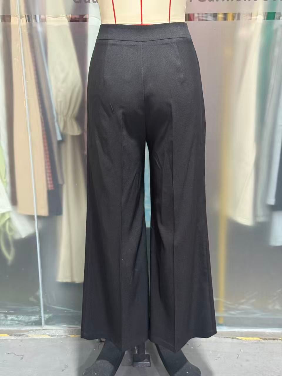 Neat Office Wide Leg High Grade Light Luxury Women Pants Straight High Waist Black Casual Draping Polyester Work Pant