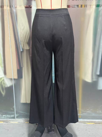 Neat Office Wide Leg High Grade Light Luxury Women Pants Straight High Waist Black Casual Draping Polyester Work Pant