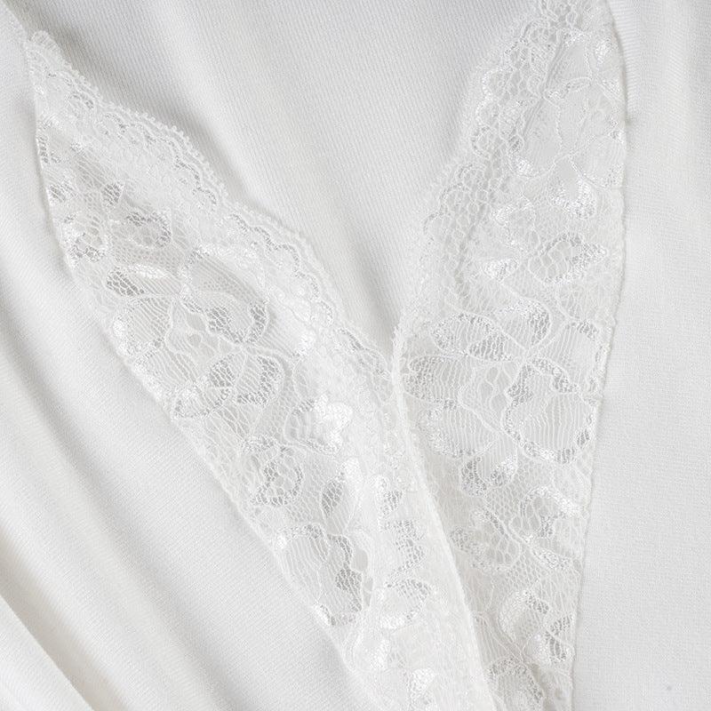 Ozone Park Sexy Lace V neck Long Sleeved Pleated Slim Top