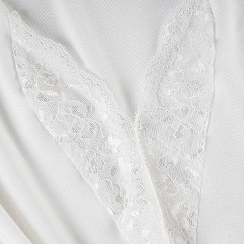 Ozone Park Sexy Lace V neck Long Sleeved Pleated Slim Top