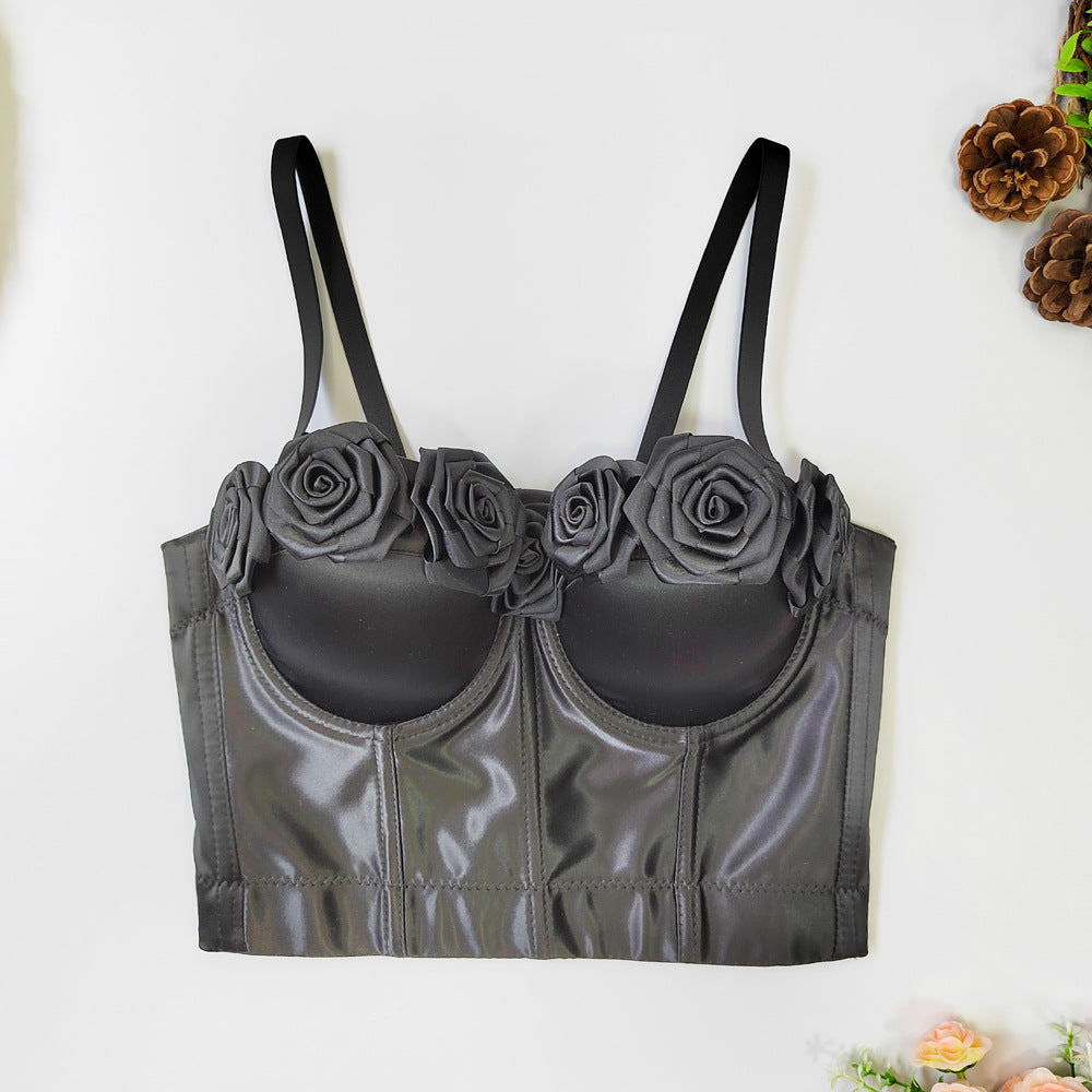 Niche Satin Floral Spaghetti Sexy Boning Corset