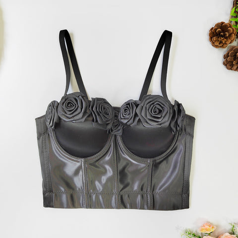 Niche Satin Floral Spaghetti Sexy Boning Corset
