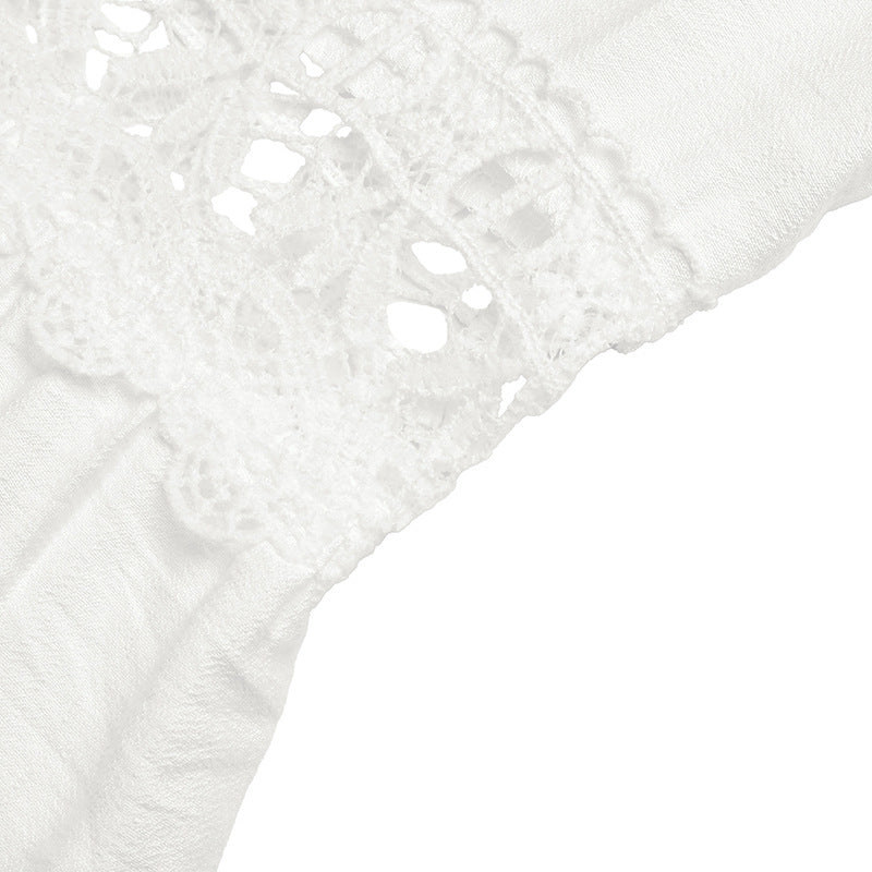 French Gentle Flounced Sleeve Solid Color Lace Hollow Out Cutout out V neck Jumpsuit