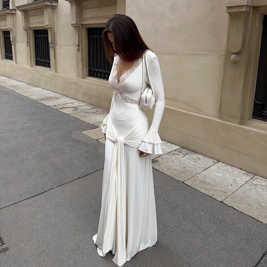 Jordan Elegant Design Sexy Lace Stitching Slim Fit Maxi Dress