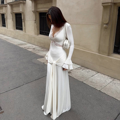 Jordan Elegant Design Sexy Lace Stitching Slim Fit Maxi Dress