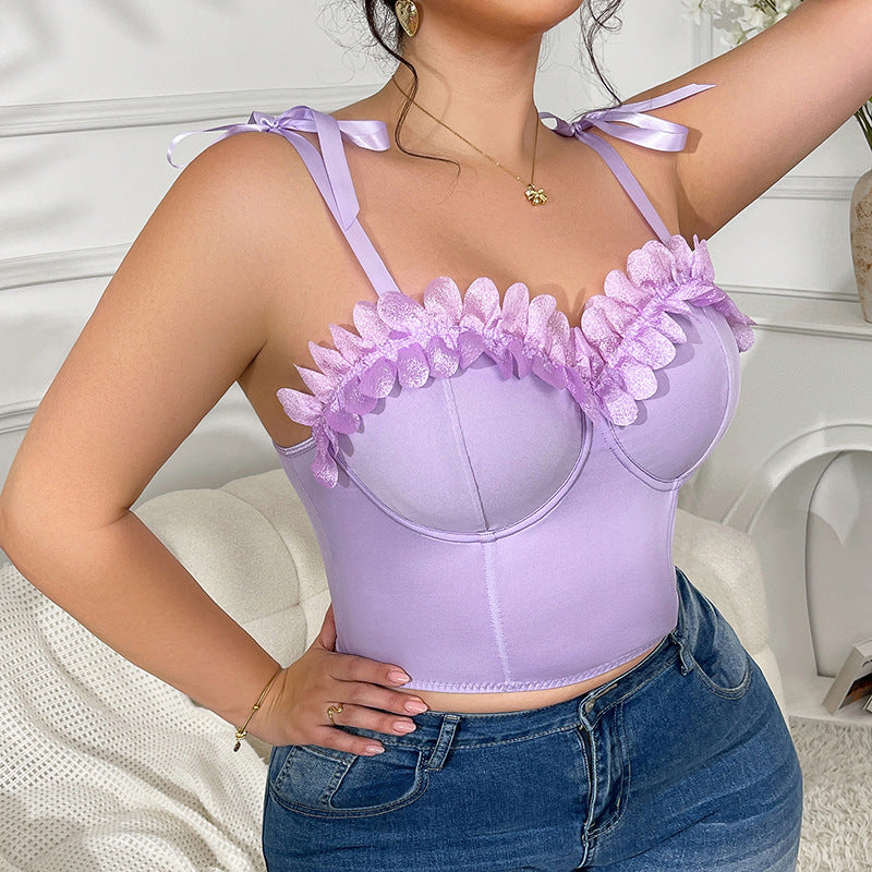 Plus Size Purple Ruffled Bow Suspenders Corset Slim Fit Slimming outside Wear Short Inner Wear Boning Corset Corset
