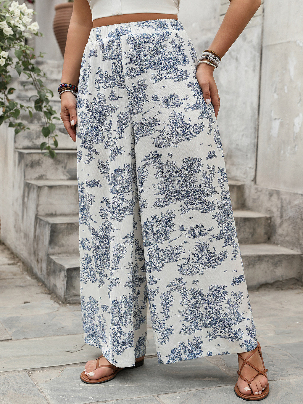 Plus Size Women Loose Floral Print Casual Jumpsuit Trousers