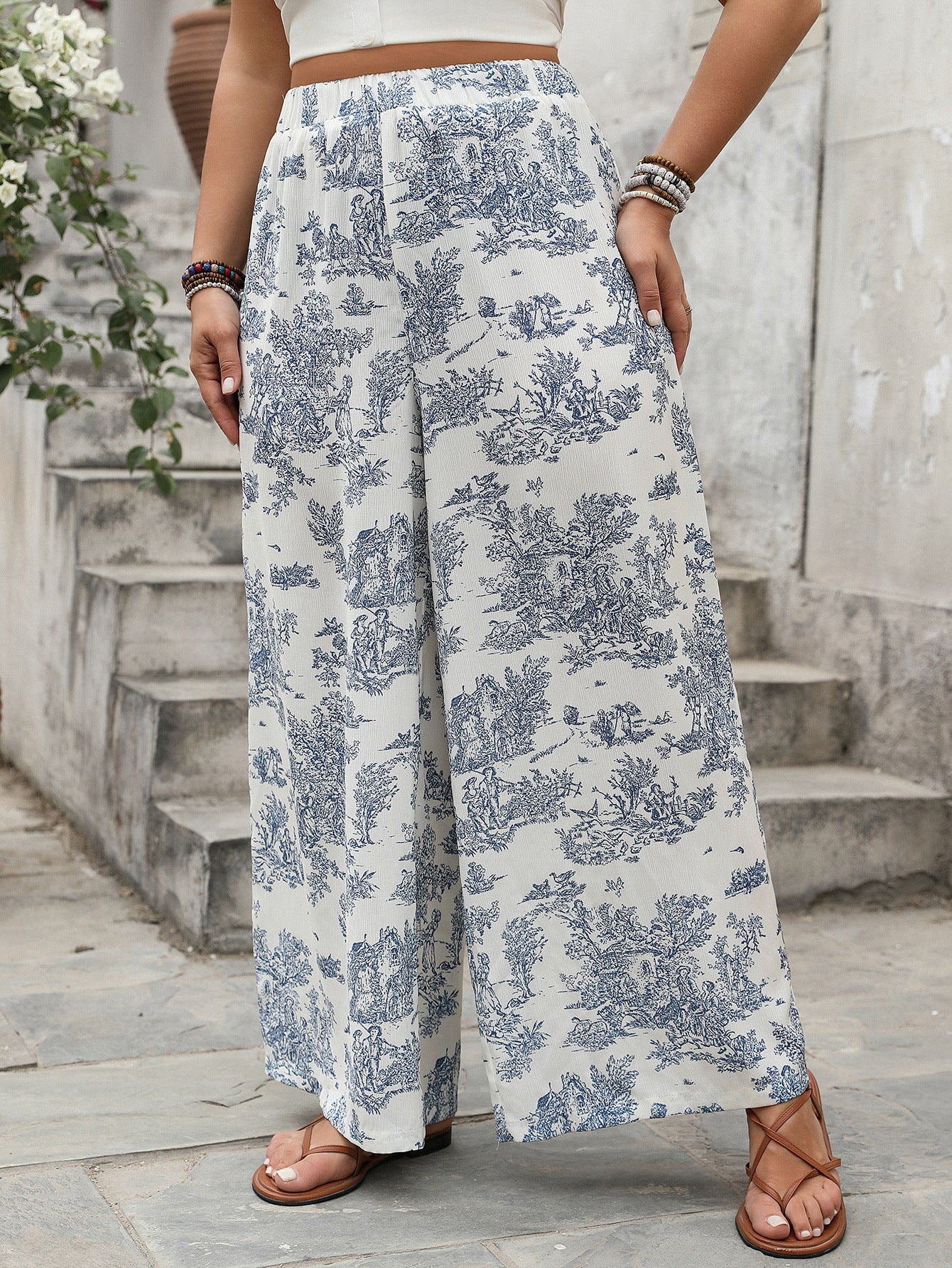 Plus Size Women Loose Floral Print Casual Jumpsuit Trousers