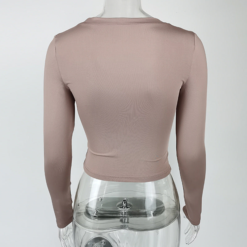 Spring Women Slim U Neck Long-Sleeved
