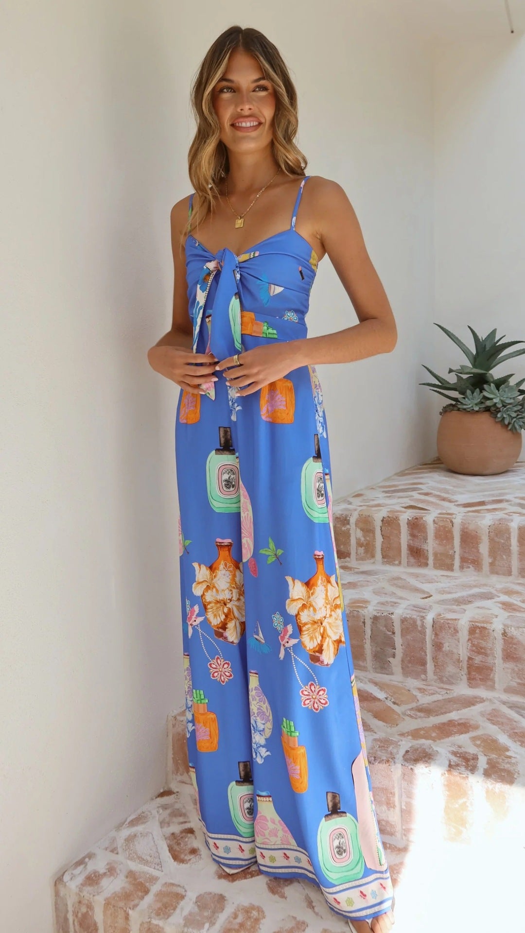 Jumpsuit Digital Printing High Waist Vacation Pants Leg Jumpsuit Women