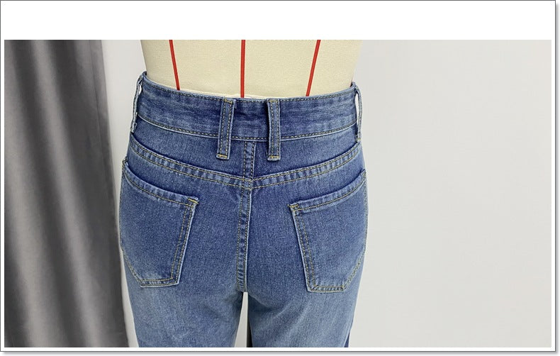 Jeans Women Wash Ripped Slimming Wide Leg Pants Denim Trousers