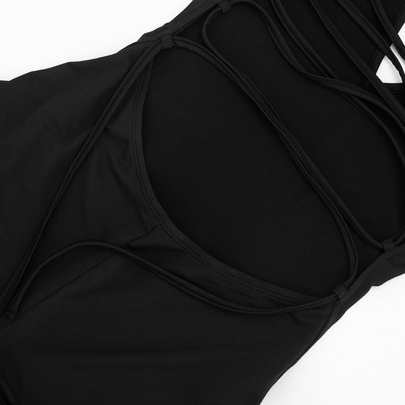 Women Clothing Summer Solid Color Sexy Sleeveless Backless Lace up Halter Cropped Long Conjoined Trousers
