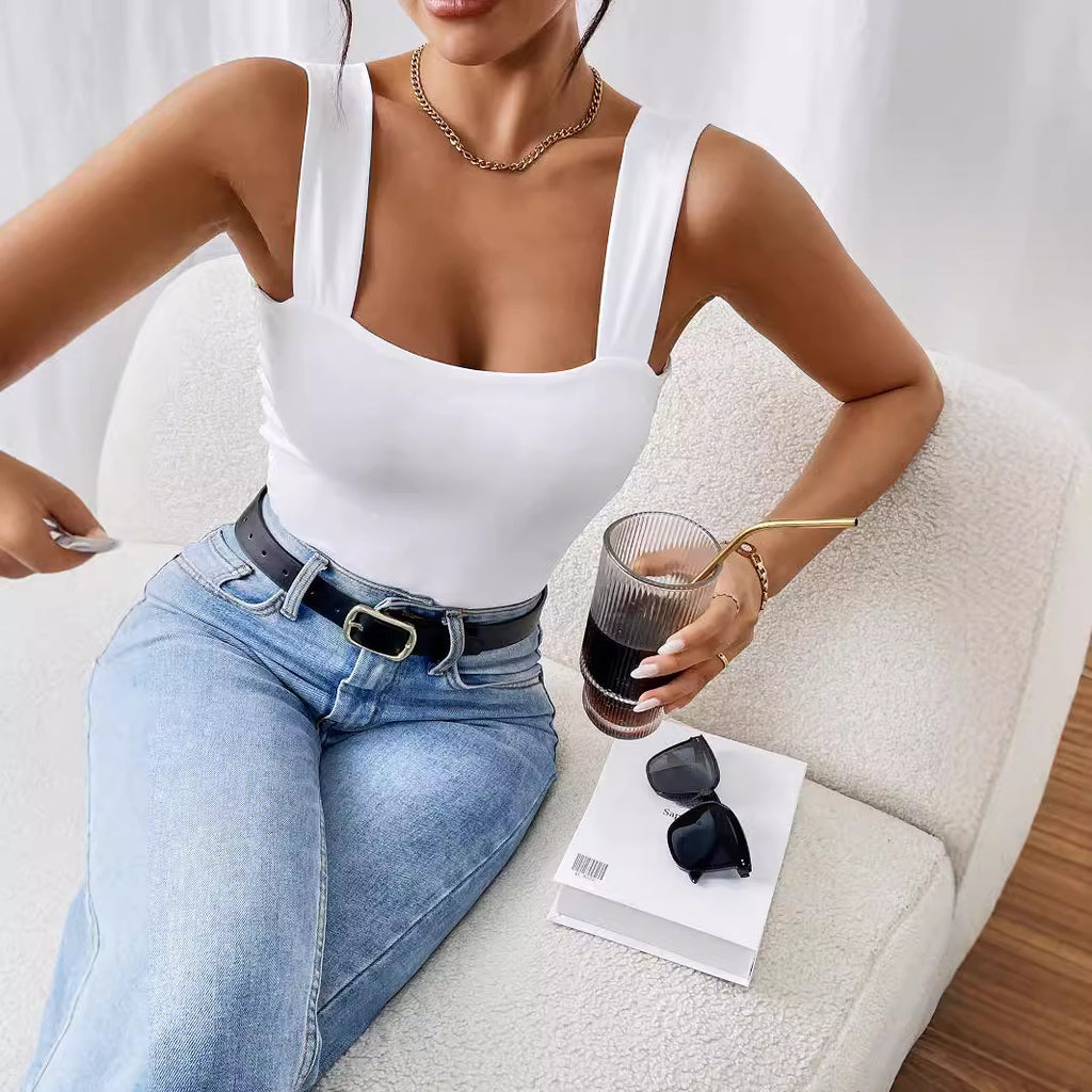 Wide Shoulder Strap Sleeveless Cropped