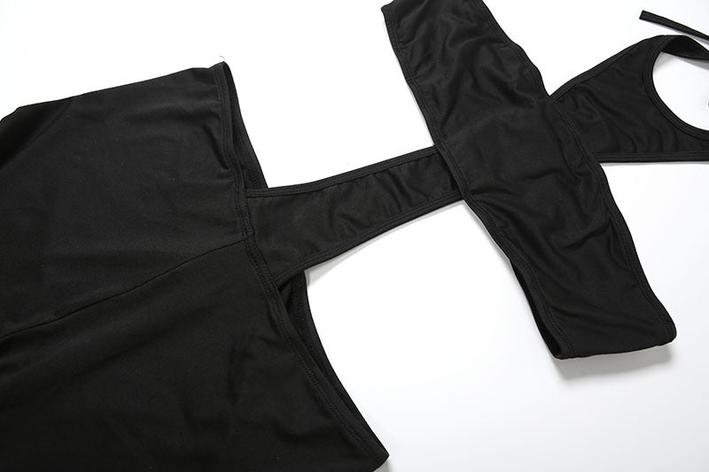 Autumn Sexy Cropped Outfit Halter Tight Fitting Solid Color Personalized One Piece Jumpsuit Women
