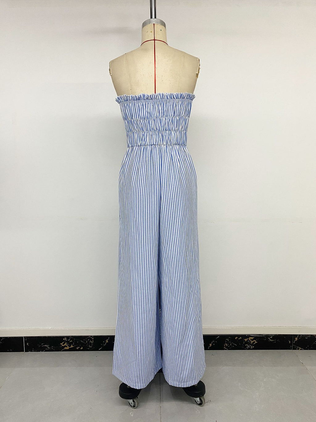Fresh Vacation Striped Tube Top Lace up Cutout Jumpsuit