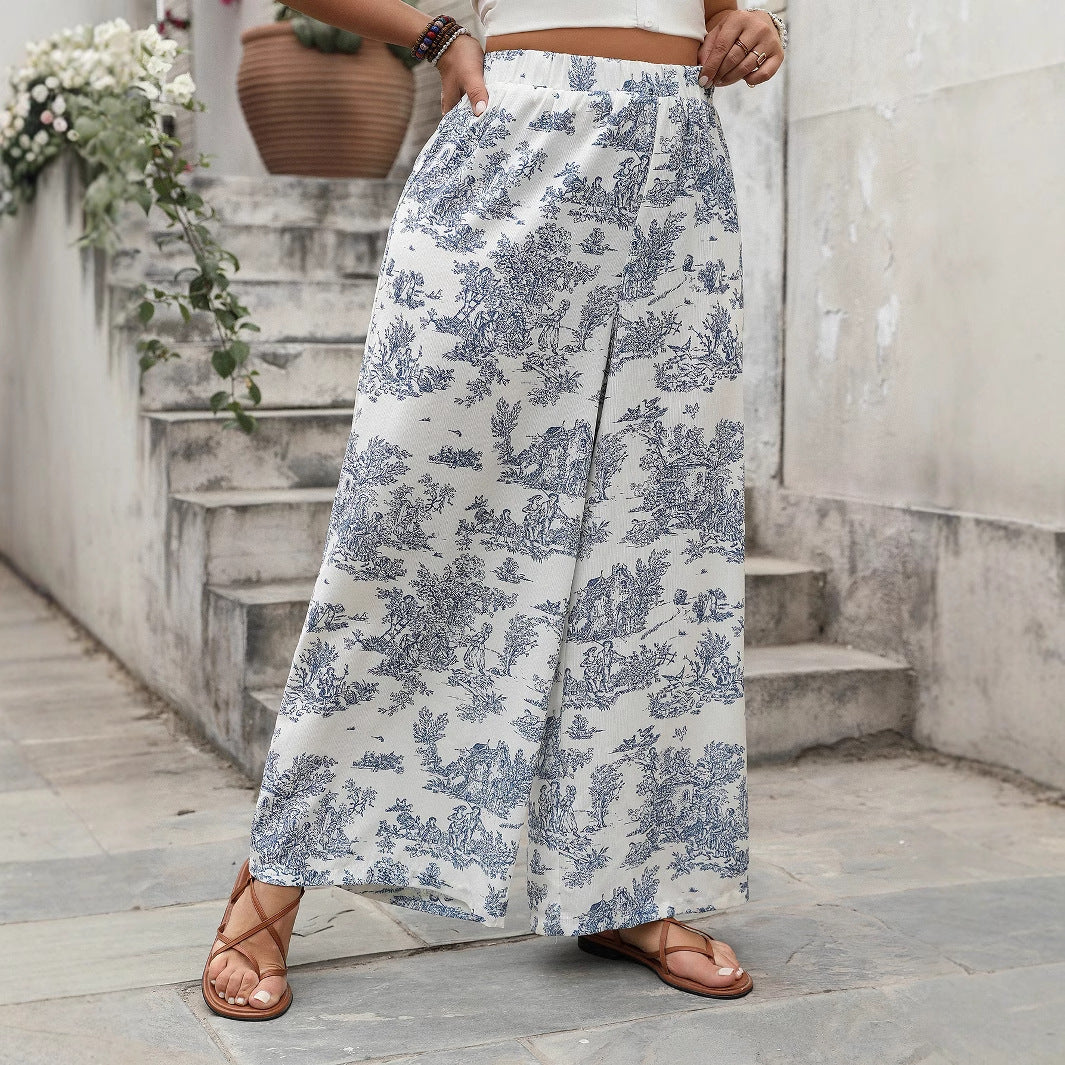 Plus Size Women Loose Floral Print Casual Jumpsuit Trousers
