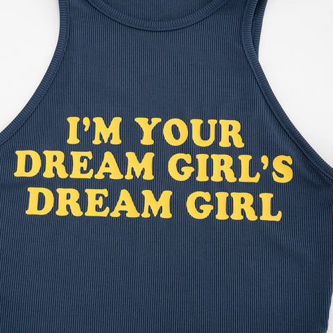 Women Solid  Letters Printing Thread Sleeveless Vest