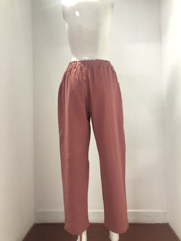 Women Clothing Summer Solid Color Cotton Linen Loose High Waist Casual Trousers