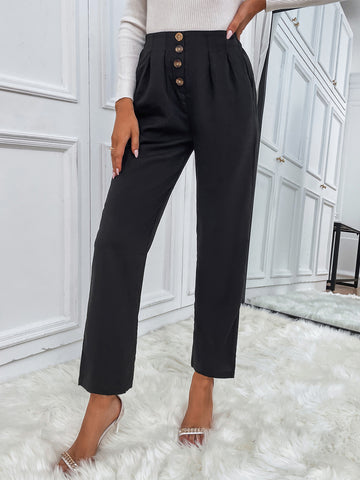 Vietnam Casual Cropped Pants Front Breasted Solid Color Loose Straight Chic Casual Pants