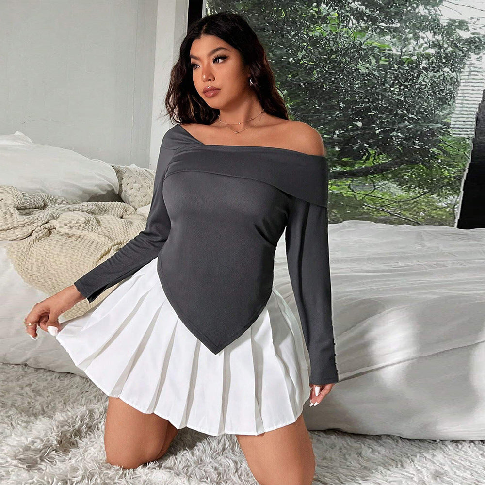 Plus Size Women Clothes Adult Lady like Woman Sexy T shirt Autumn Winter Strapless Sexy Design Short Top