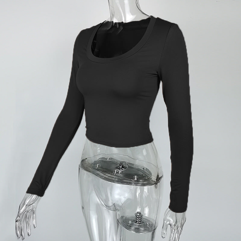 Spring Women Slim U Neck Long-Sleeved