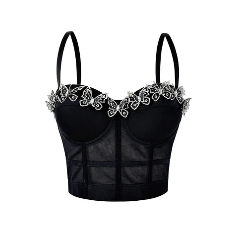 Sabana Perdida Three Dimensional Butterfly Decorative Camisole Mesh Sexy Top