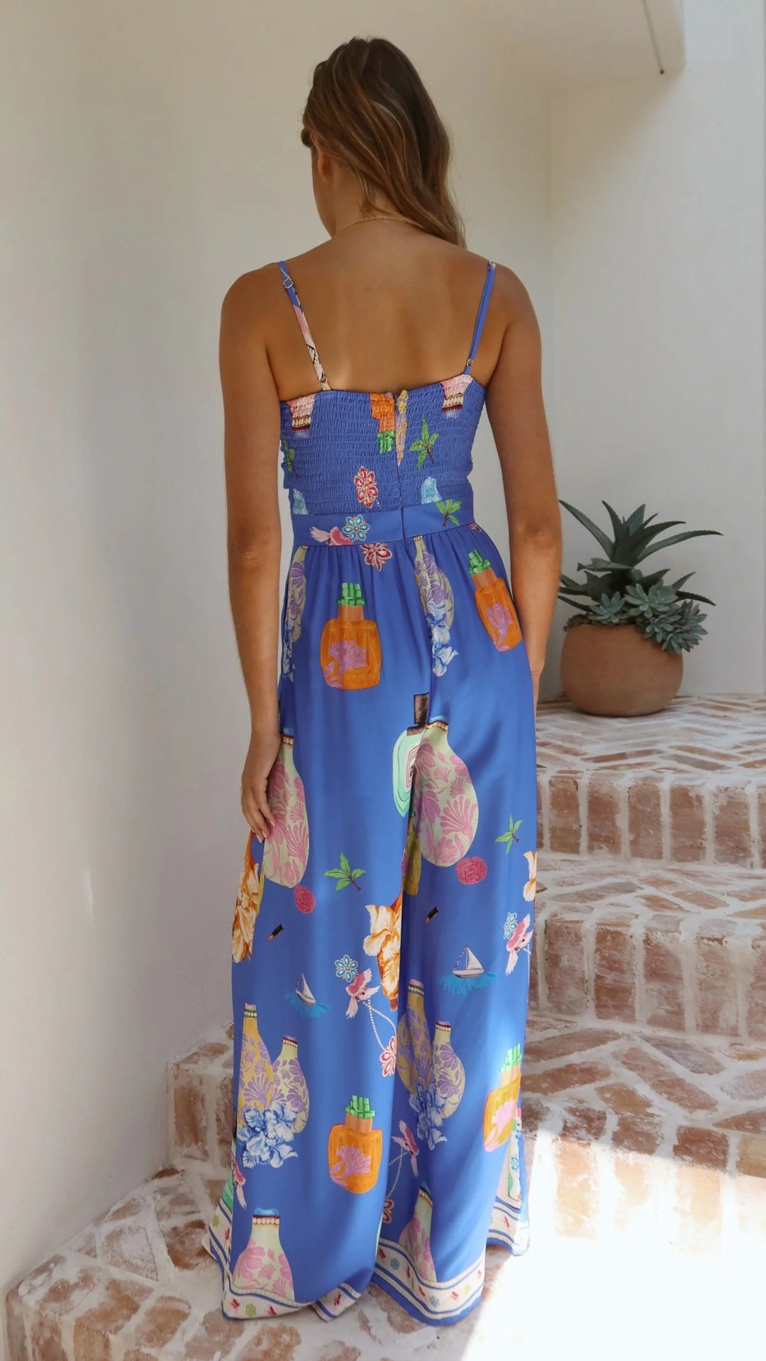 Jumpsuit Digital Printing High Waist Vacation Pants Leg Jumpsuit Women