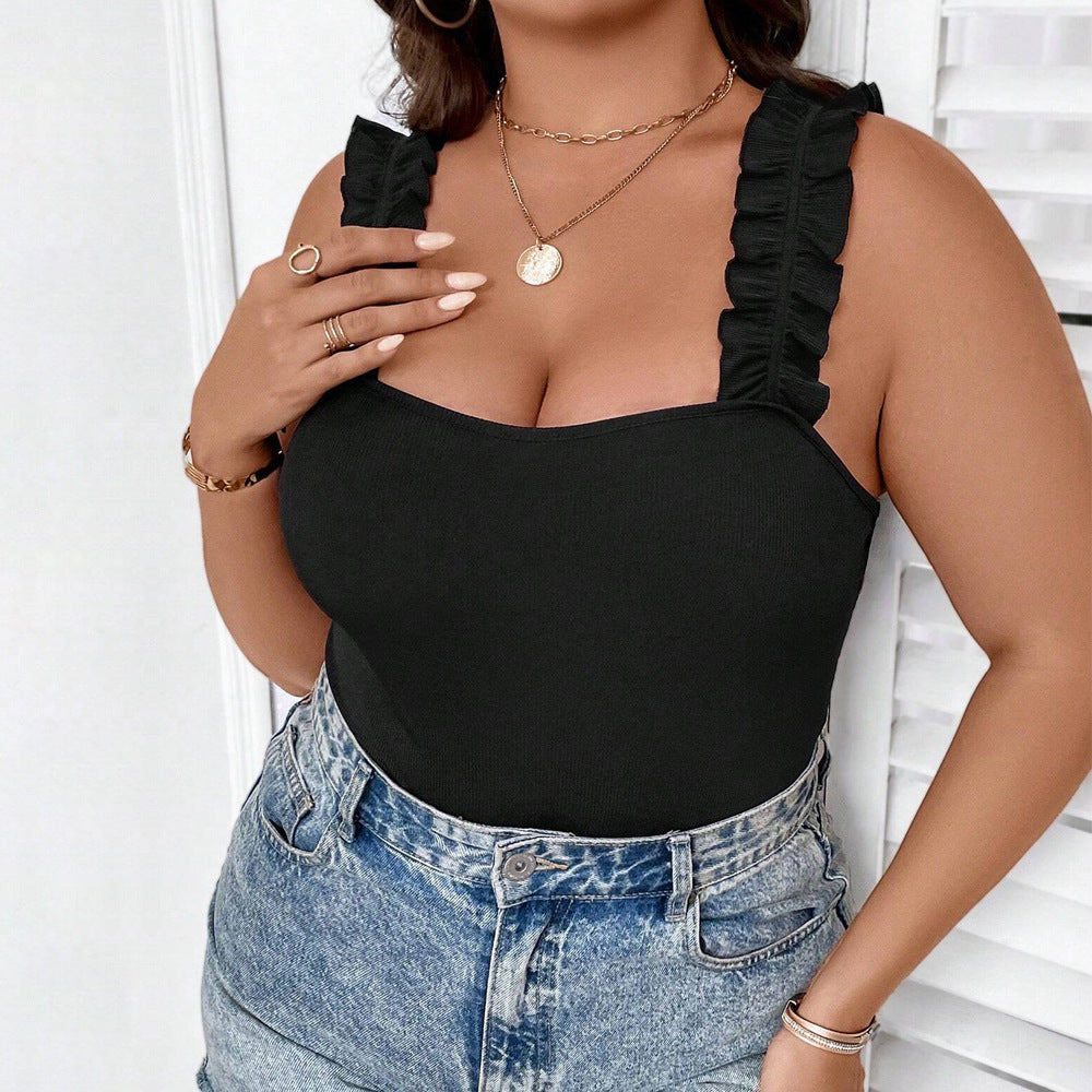 Plus Size Women Clothes Popular Ruffled Slim Slimming Sexy Sleeveless Jumpsuit