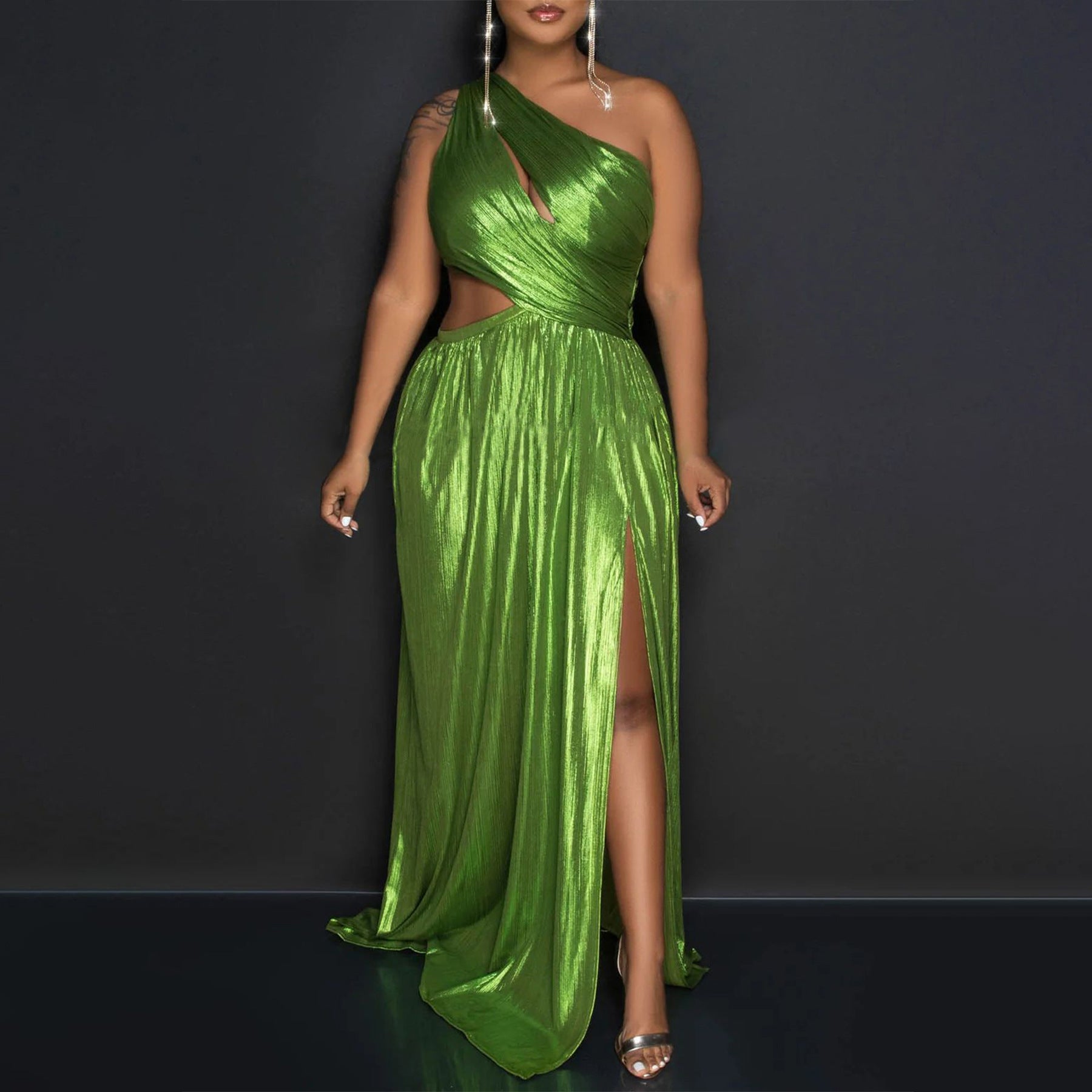 Yamasa One Shoulder Evening Sexy Slit Waist-Baring Dress