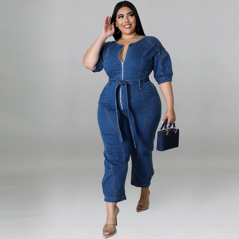 Plus Size Women Clothing Summer Sleeve Jumpsuit