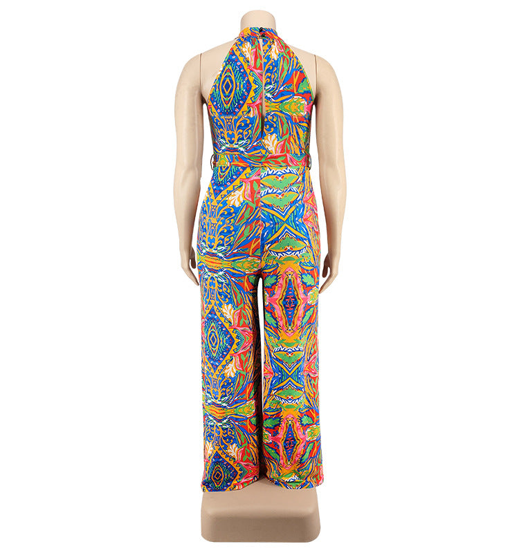 Plus Size Women Clothes Printing Collar Jumpsuit
