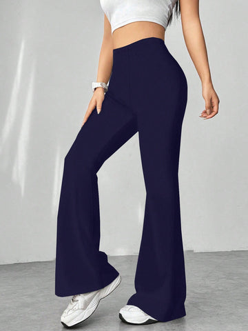 Retro Houndstooth High Waist Slim Mop Casual Bootcut Trousers
