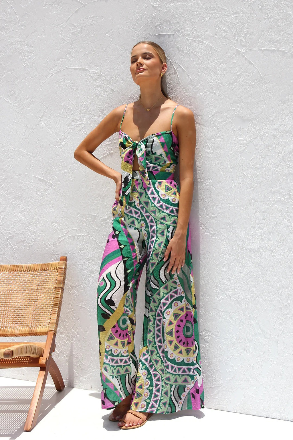 Suspender Jumpsuit Internet Celebrity Same Printed Smocking Suspender Jumpsuit Women