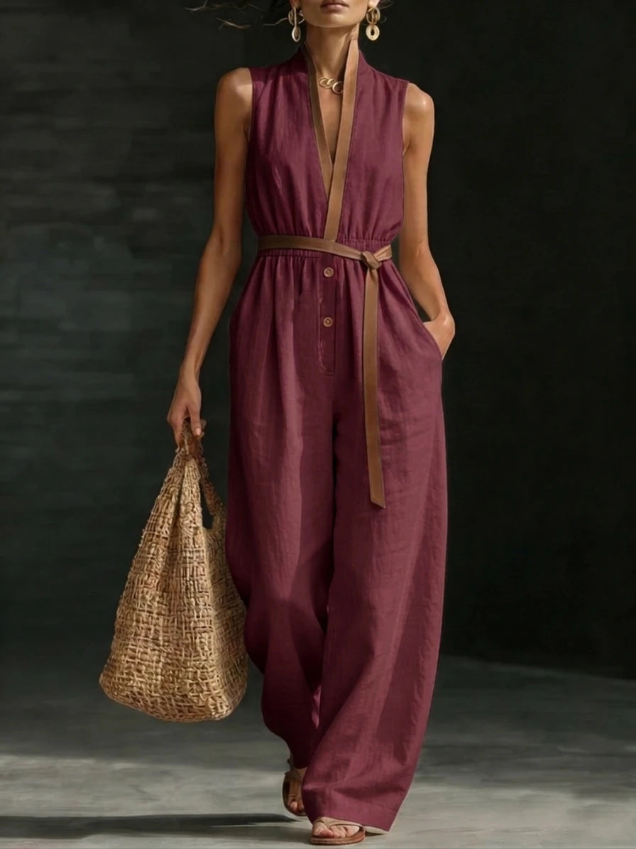 Sleeveless Jumpsuit V neck Women Wear