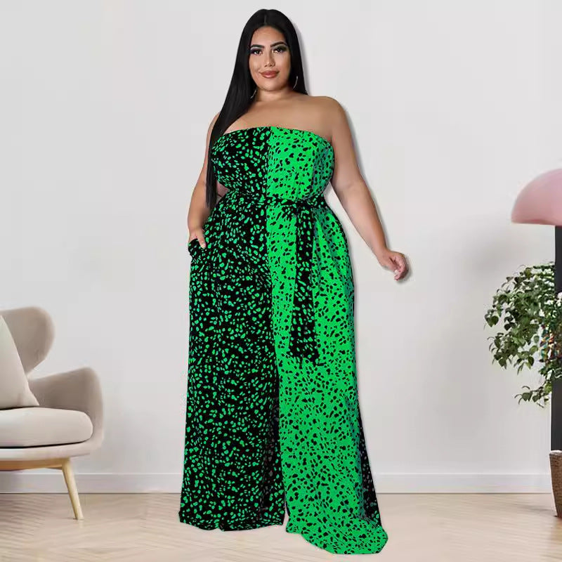 Plus Size Women Clothes off the Shoulder Spring Tube Jumpsuit