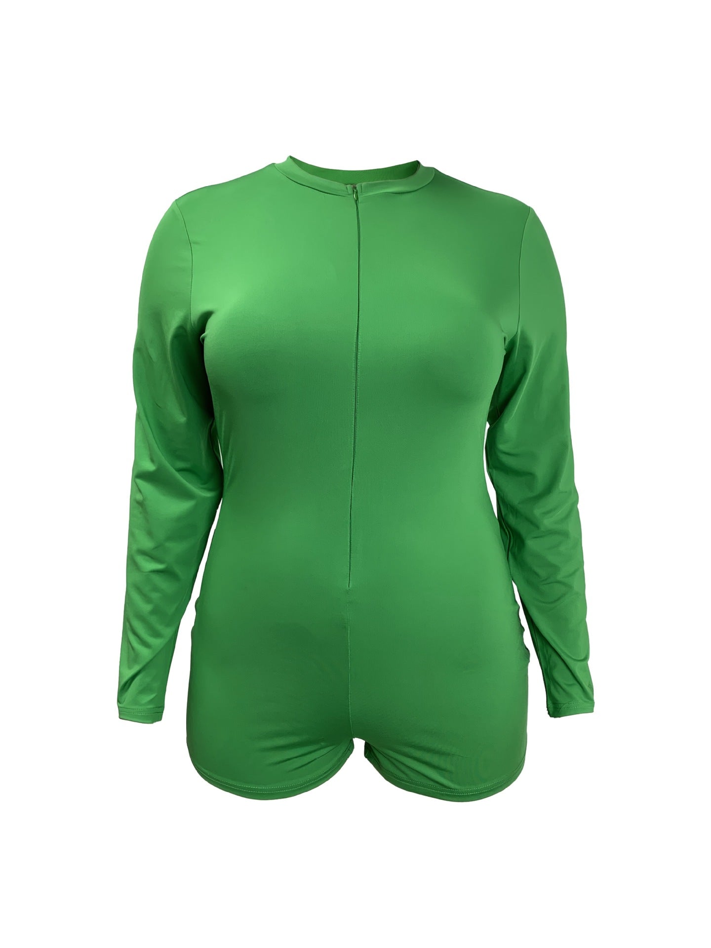 Plus Size Spring Summer Simplicity Slim round Neck Long Sleeve Zipper Cautious Jumpsuit