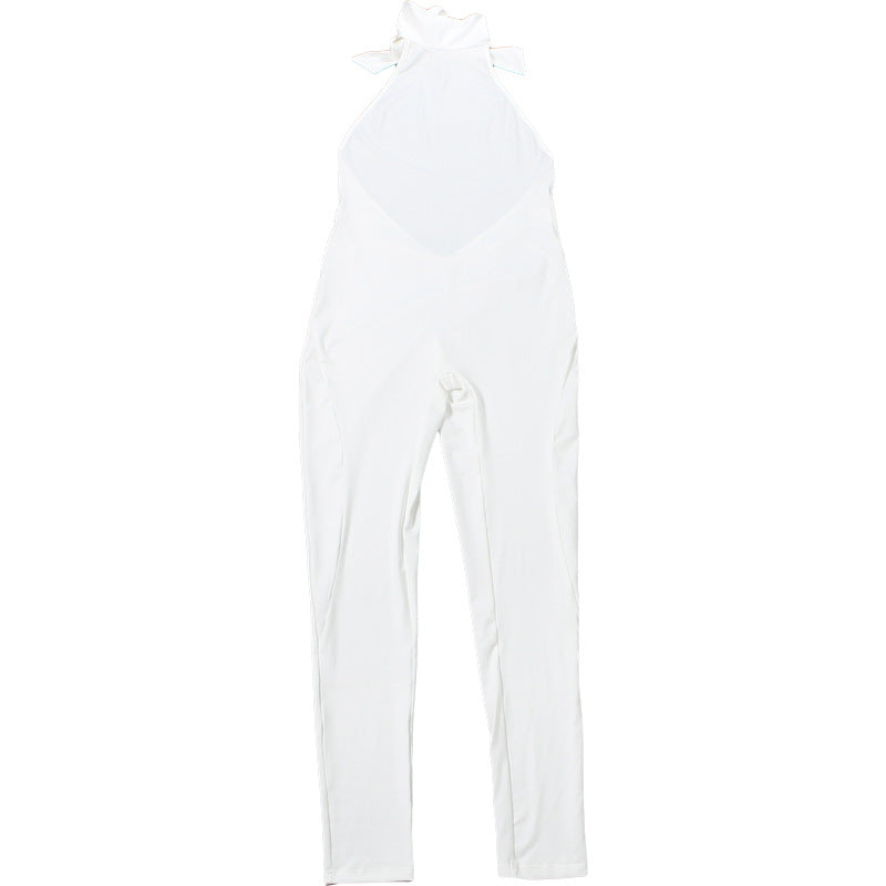 Autumn Winter Sexy Backless Halter Lace up Hip Raise Skinny Jumpsuit Women Clothing